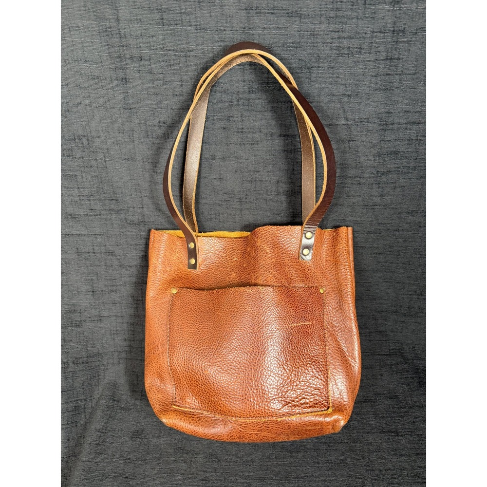 Portland Leather Goods Brown Tote Bag Front Pocket